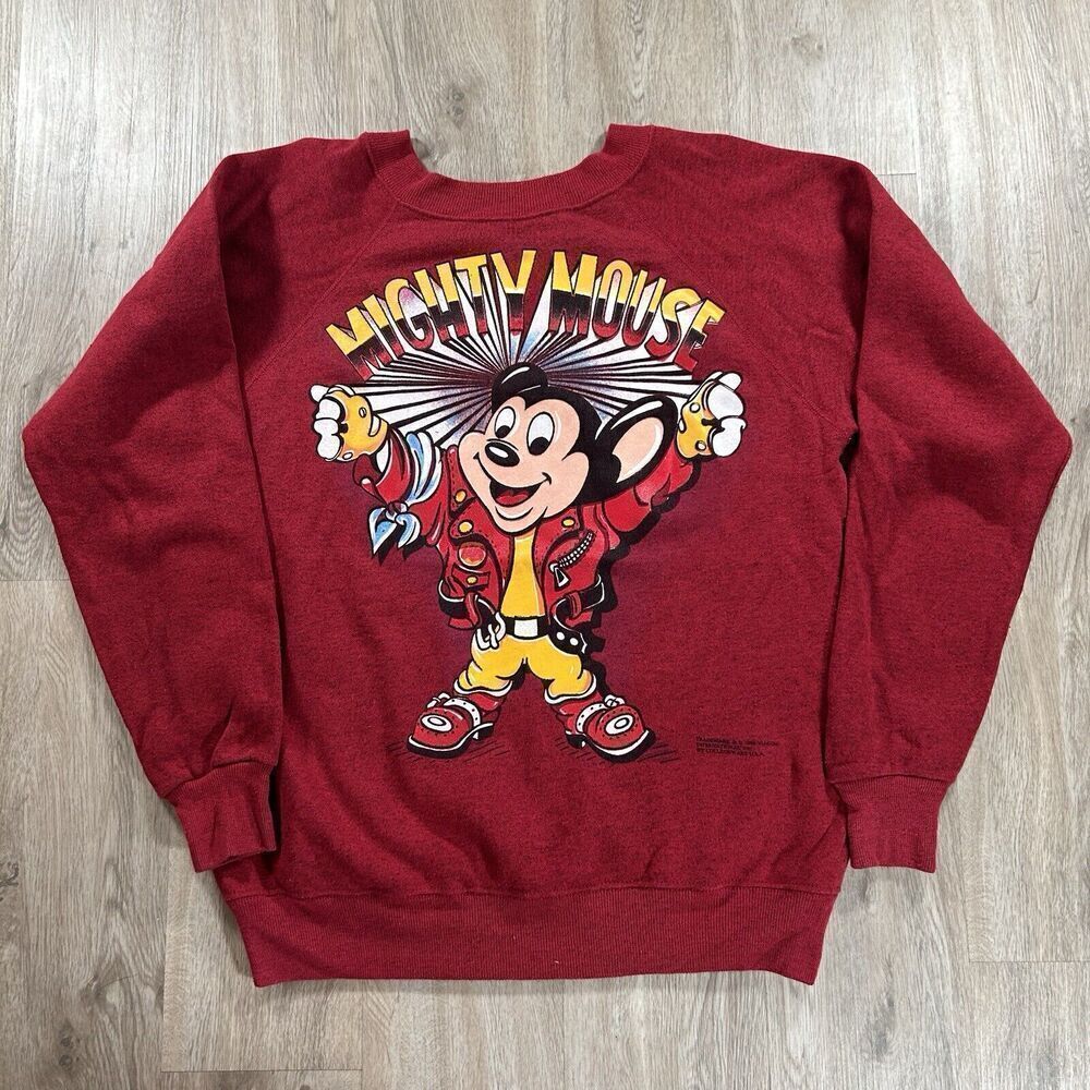 Vintage 1994 Mighty‎ Mouse Sweatshirt Men Medium Viacom Pullover Red Made in USA